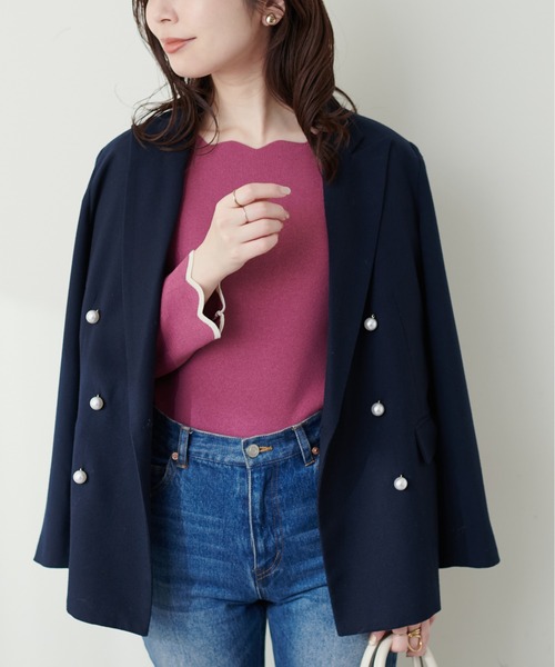 natural couture(ナチュラルクチュール)の「袖口配色スカラップニット(ニット/セーター・レディース・ピンク系その他/ライトベージュ/ブルー系その他/パープル系その他/オフホワイト/ネイビー・FREE)」の6枚目の写真