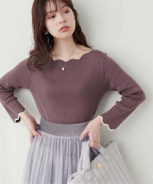 natural couture(ナチュラルクチュール)の「袖口配色スカラップニット(ニット/セーター・レディース・ピンク系その他/ライトベージュ/ブルー系その他/パープル系その他/オフホワイト/ネイビー・FREE)」の9枚目の写真