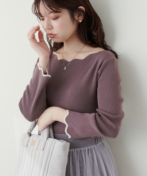 natural couture(ナチュラルクチュール)の「袖口配色スカラップニット(ニット/セーター・レディース・ピンク系その他/ライトベージュ/ブルー系その他/パープル系その他/オフホワイト/ネイビー・FREE)」の13枚目の写真