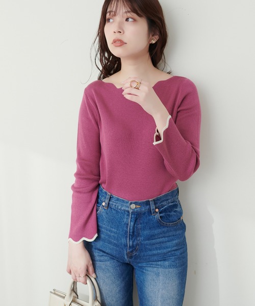 natural couture(ナチュラルクチュール)の「袖口配色スカラップニット(ニット/セーター・レディース・ピンク系その他/ライトベージュ/ブルー系その他/パープル系その他/オフホワイト/ネイビー・FREE)」の14枚目の写真