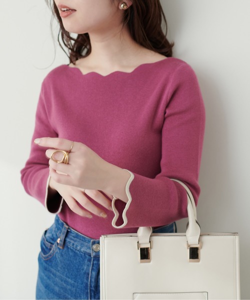 natural couture(ナチュラルクチュール)の「袖口配色スカラップニット(ニット/セーター・レディース・ピンク系その他/ライトベージュ/ブルー系その他/パープル系その他/オフホワイト/ネイビー・FREE)」の18枚目の写真