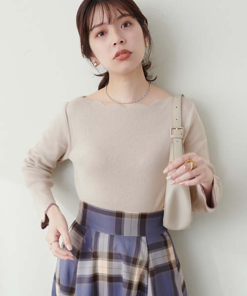 natural couture(ナチュラルクチュール)の「袖口配色スカラップニット(ニット/セーター・レディース・ピンク系その他/ライトベージュ/ブルー系その他/パープル系その他/オフホワイト/ネイビー・FREE)」の7枚目の写真