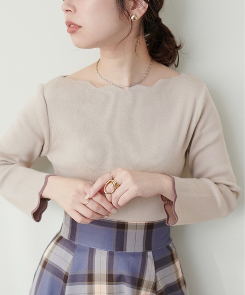 natural couture(ナチュラルクチュール)の「袖口配色スカラップニット(ニット/セーター・レディース・ピンク系その他/ライトベージュ/ブルー系その他/パープル系その他/オフホワイト/ネイビー・FREE)」の11枚目の写真