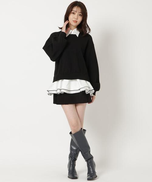 REDYAZEL（レディアゼル）の「フリルドッキングニットトップス（ニット/セーター・レディース・グレー/ボルドー/ブラック・FREE）」の6枚目の写真