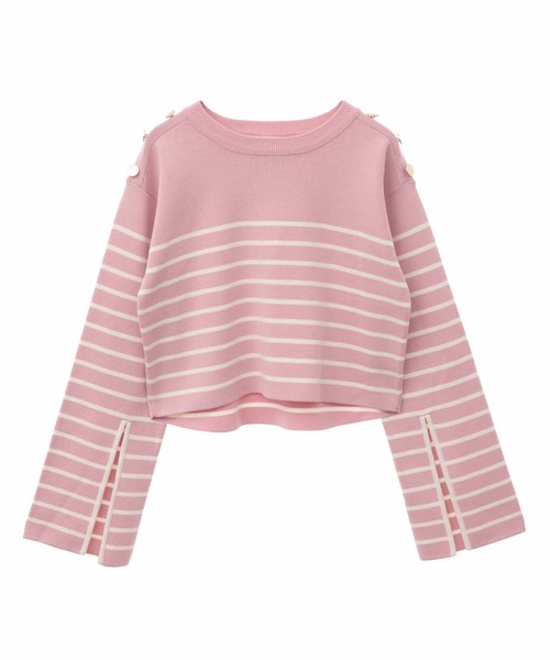 31 Sons de mode（トランテアン　ソン　ドゥ　モード）の「スリットスリーブボーダーニット（ニット/セーター・レディース・ピンク/イエロー/オフホワイト・36）」の4枚目の写真