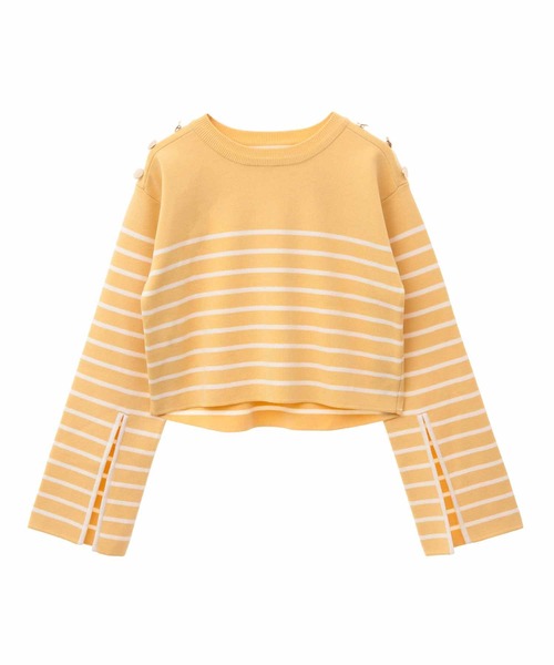 31 Sons de mode（トランテアン　ソン　ドゥ　モード）の「スリットスリーブボーダーニット（ニット/セーター・レディース・ピンク/イエロー/オフホワイト・36）」の5枚目の写真