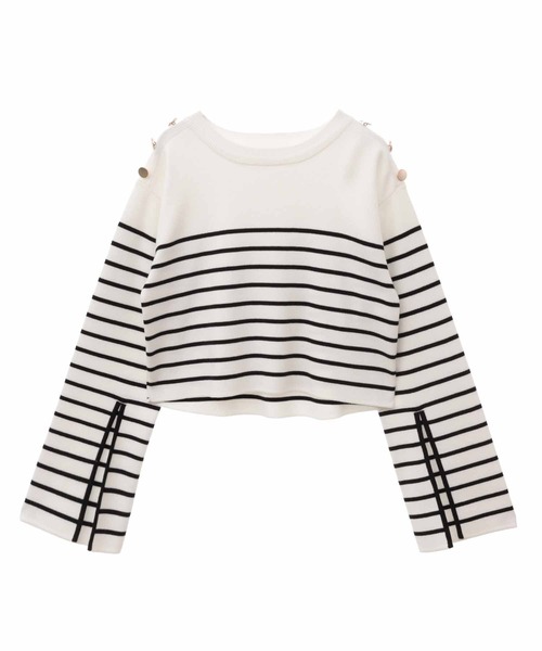 31 Sons de mode（トランテアン　ソン　ドゥ　モード）の「スリットスリーブボーダーニット（ニット/セーター・レディース・ピンク/イエロー/オフホワイト・36）」の6枚目の写真