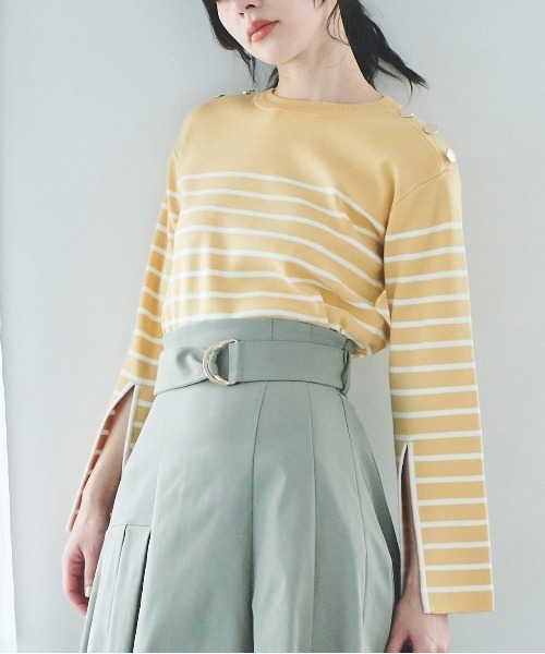 31 Sons de mode（トランテアン　ソン　ドゥ　モード）の「スリットスリーブボーダーニット（ニット/セーター・レディース・ピンク/イエロー/オフホワイト・36）」の13枚目の写真