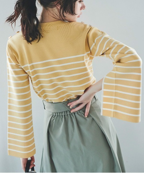 31 Sons de mode（トランテアン　ソン　ドゥ　モード）の「スリットスリーブボーダーニット（ニット/セーター・レディース・ピンク/イエロー/オフホワイト・36）」の16枚目の写真