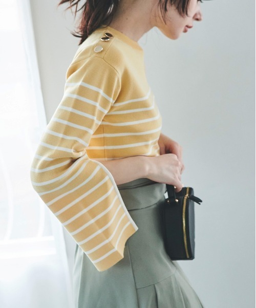 31 Sons de mode（トランテアン　ソン　ドゥ　モード）の「スリットスリーブボーダーニット（ニット/セーター・レディース・ピンク/イエロー/オフホワイト・36）」の17枚目の写真