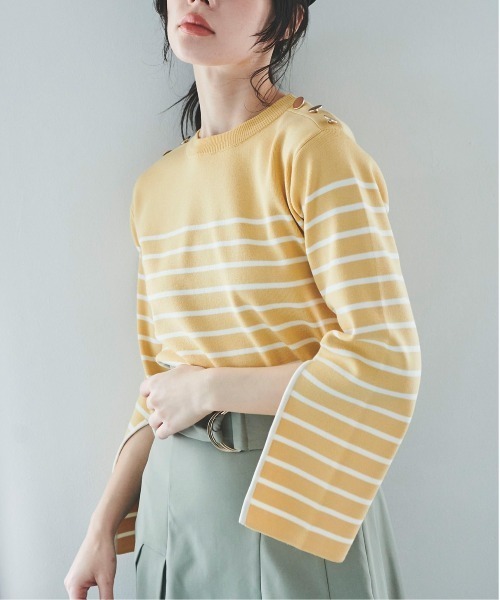 31 Sons de mode（トランテアン　ソン　ドゥ　モード）の「スリットスリーブボーダーニット（ニット/セーター・レディース・ピンク/イエロー/オフホワイト・36）」の15枚目の写真