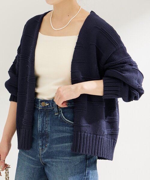 B.C STOCK(ベーセーストック)の「リンクス編みカーディガン(カーディガン/ボレロ・レディース・オレンジ/アイボリー/ネイビー・FREE)」の3枚目の写真