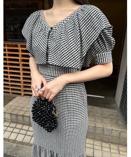 rienda（リエンダ）の「ビッグカラーマーメイドワンピース（ワンピース・レディース・マルチ・MEDIUM/SMALL）」の5枚目の写真