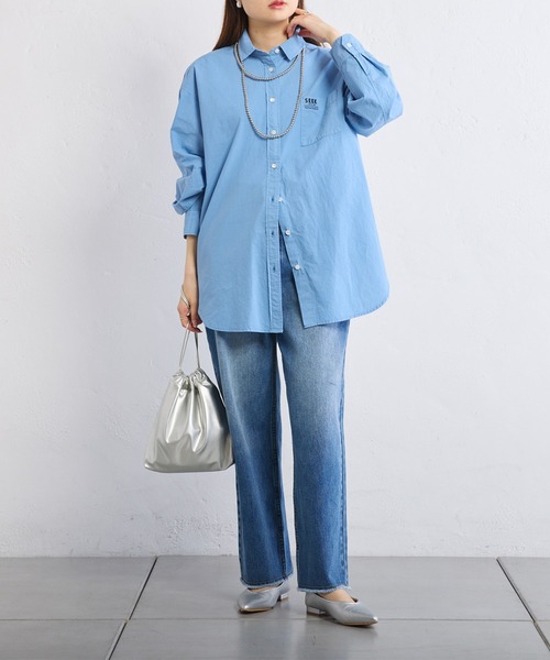 PUAL CE CIN（ピュアルセシン）の「タイプライターワンポイントロゴ刺繍ブラウス（シャツ/ブラウス・レディース・ピンク/ブルー/オフホワイト/イエロー・FREE）」の11枚目の写真