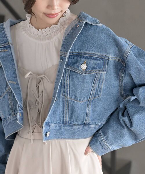 rps(アールピーエス)の「ショートGジャン(デニムジャケット・レディース・ブルー/サックスブルー/アイボリー/ブラック・フリー)」の14枚目の写真