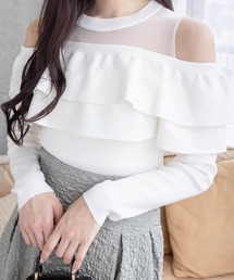 clear | シアー切替2段フリル長袖ニットトップス≪2024SS新作≫(ニット/セーター)