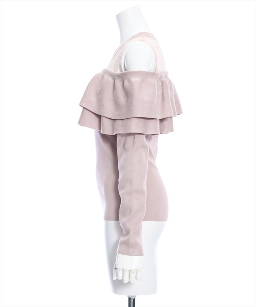 clear（クリア）の「シアー切替2段フリル長袖ニットトップス［ヘルシー シースルー 大人 フェミニン］≪再入荷≫（ニット/セーター・レディース・ピンク/ブラック/オフホワイト・F）」の5枚目の写真