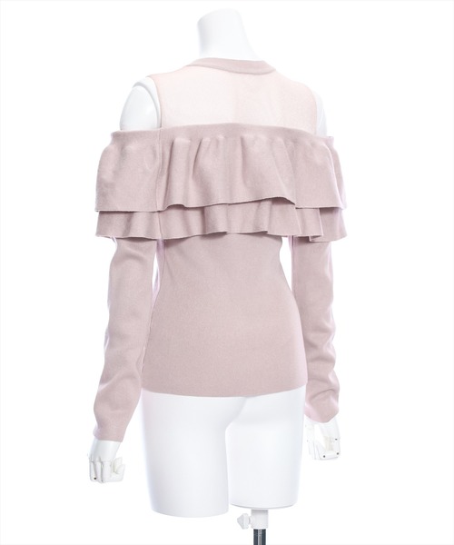 clear（クリア）の「シアー切替2段フリル長袖ニットトップス［ヘルシー シースルー 大人 フェミニン］≪再入荷≫（ニット/セーター・レディース・ピンク/ブラック/オフホワイト・F）」の6枚目の写真