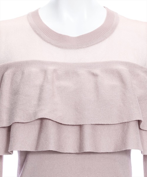 clear（クリア）の「シアー切替2段フリル長袖ニットトップス［ヘルシー シースルー 大人 フェミニン］≪再入荷≫（ニット/セーター・レディース・ピンク/ブラック/オフホワイト・F）」の8枚目の写真