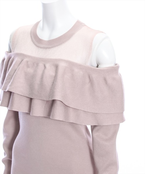 clear（クリア）の「シアー切替2段フリル長袖ニットトップス［ヘルシー シースルー 大人 フェミニン］≪再入荷≫（ニット/セーター・レディース・ピンク/ブラック/オフホワイト・F）」の9枚目の写真