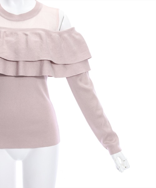 clear（クリア）の「シアー切替2段フリル長袖ニットトップス［ヘルシー シースルー 大人 フェミニン］≪再入荷≫（ニット/セーター・レディース・ピンク/ブラック/オフホワイト・F）」の10枚目の写真