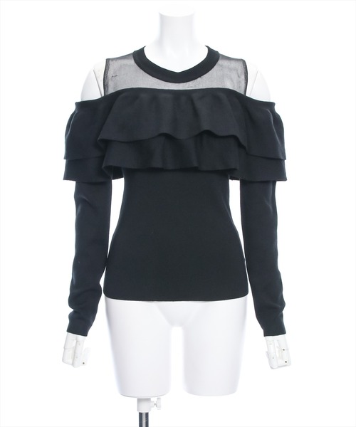 clear（クリア）の「シアー切替2段フリル長袖ニットトップス［ヘルシー シースルー 大人 フェミニン］≪再入荷≫（ニット/セーター・レディース・ピンク/ブラック/オフホワイト・F）」の19枚目の写真