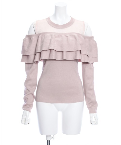 clear（クリア）の「シアー切替2段フリル長袖ニットトップス［ヘルシー シースルー 大人 フェミニン］≪再入荷≫（ニット/セーター・レディース・ピンク/ブラック/オフホワイト・F）」の21枚目の写真