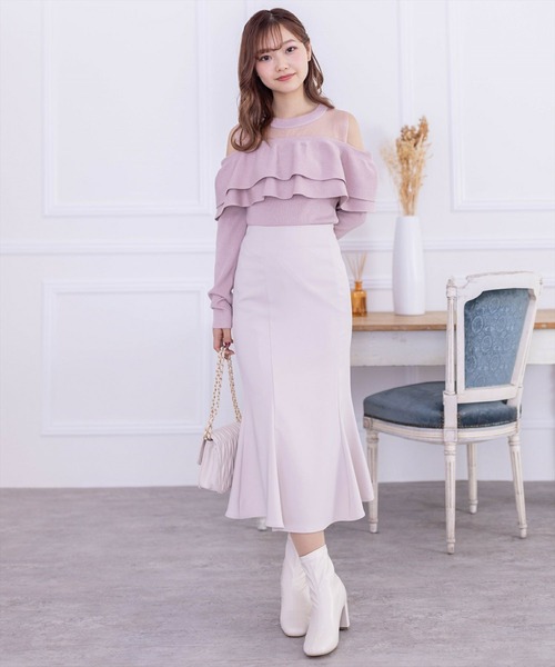 clear（クリア）の「シアー切替2段フリル長袖ニットトップス［ヘルシー シースルー 大人 フェミニン］≪再入荷≫（ニット/セーター・レディース・ピンク/ブラック/オフホワイト・F）」の14枚目の写真