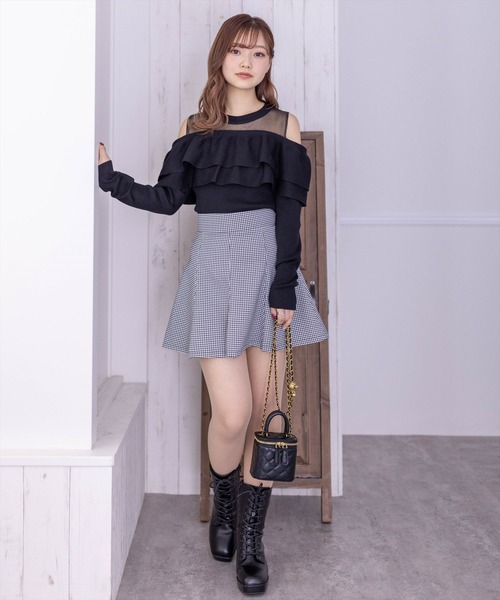 clear（クリア）の「シアー切替2段フリル長袖ニットトップス［ヘルシー シースルー 大人 フェミニン］≪再入荷≫（ニット/セーター・レディース・ピンク/ブラック/オフホワイト・F）」の17枚目の写真