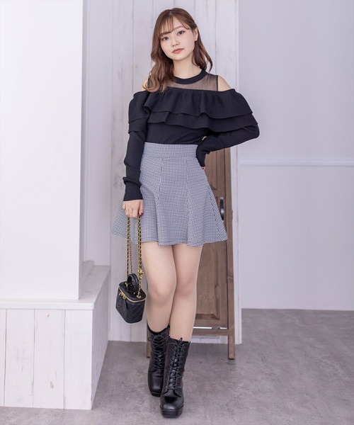 clear（クリア）の「シアー切替2段フリル長袖ニットトップス［ヘルシー シースルー 大人 フェミニン］≪再入荷≫（ニット/セーター・レディース・ピンク/ブラック/オフホワイト・F）」の18枚目の写真