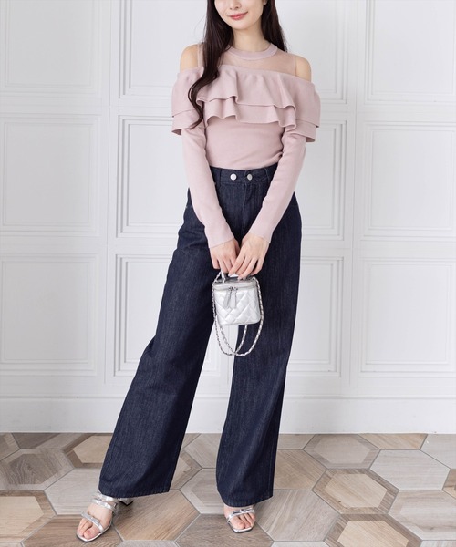 clear（クリア）の「シアー切替2段フリル長袖ニットトップス［ヘルシー シースルー 大人 フェミニン］≪再入荷≫（ニット/セーター・レディース・ピンク/ブラック/オフホワイト・F）」の22枚目の写真