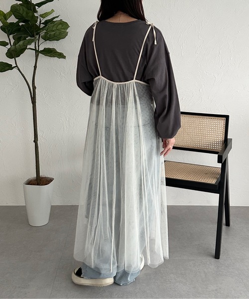 kutir（クティール）の「リボンチュールキャミワンピース（ワンピース・レディース・アイボリー/ブラック/チャコールグレー・FREE）」の7枚目の写真