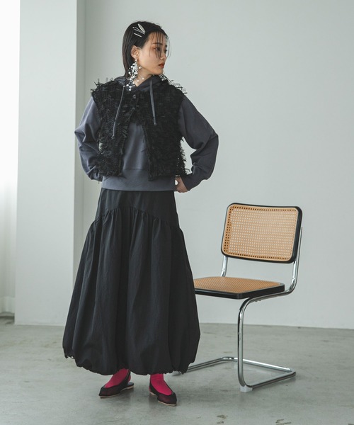 bohmal（ボマール）の「2WAYナイロンギャザーバルーンスカート（スカート・レディース・アイボリー/ブラック・MEDIUM）」の7枚目の写真