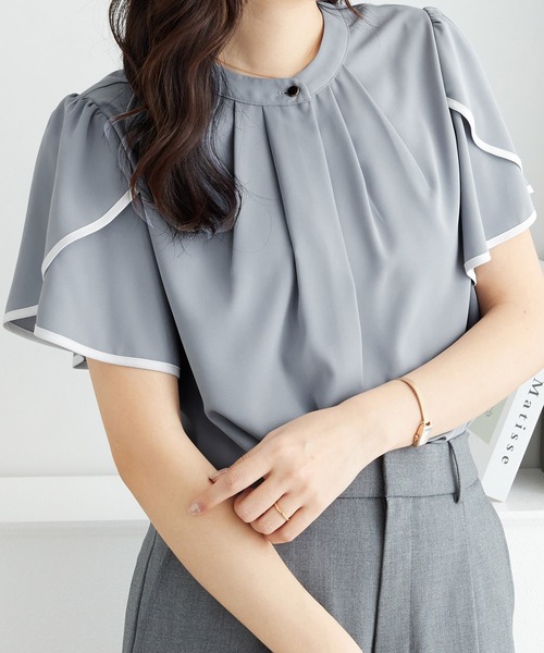 alotta（アロッタ）の「≪接触冷感≫チューリップ袖パイピングブラウス（シャツ/ブラウス・レディース・ホワイト×ネイビー/ブルー/ネイビー/ホワイト×ピンク/ピンク・L/3L/LL/M）」の22枚目の写真