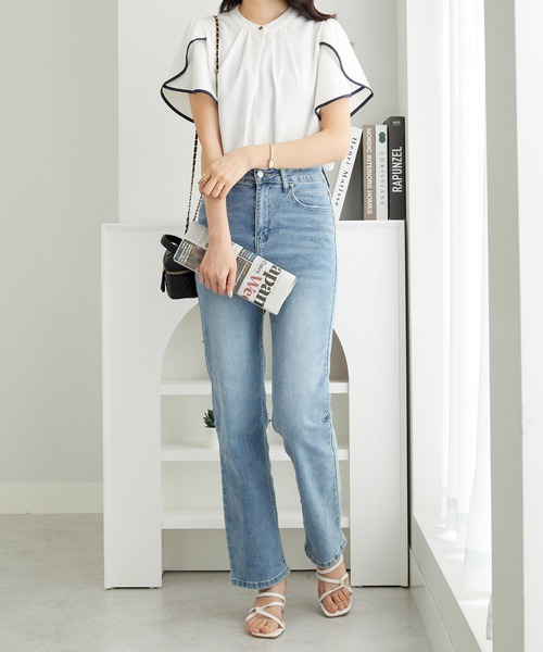 alotta（アロッタ）の「≪接触冷感≫チューリップ袖パイピングブラウス（シャツ/ブラウス・レディース・ホワイト×ネイビー/ブルー/ネイビー/ホワイト×ピンク/ピンク・L/3L/LL/M）」の14枚目の写真