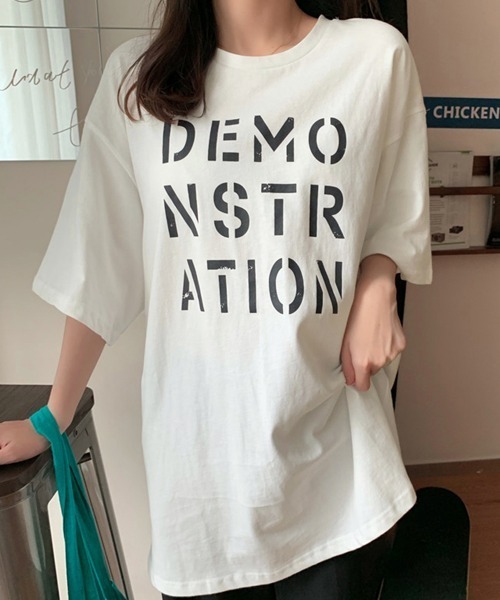 Miniministore(ミニミニストア)の「ロング ロゴtシャツ レディース 半袖(Tシャツ/カットソー・レディース・ブラック/ホワイト/オレンジ/ブルー/ピンク・FREE)」の2枚目の写真