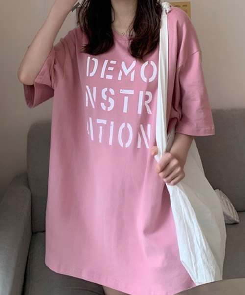 Miniministore(ミニミニストア)の「ロング ロゴtシャツ レディース 半袖(Tシャツ/カットソー・レディース・ブラック/ホワイト/オレンジ/ブルー/ピンク・FREE)」の4枚目の写真