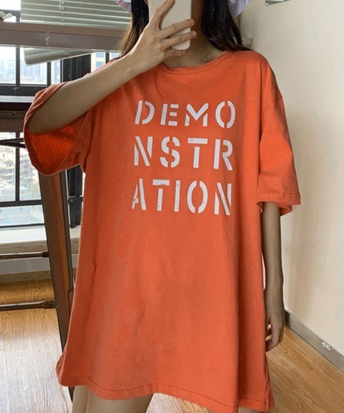 Miniministore(ミニミニストア)の「ロング ロゴtシャツ レディース 半袖(Tシャツ/カットソー・レディース・ブラック/ホワイト/オレンジ/ブルー/ピンク・FREE)」の5枚目の写真