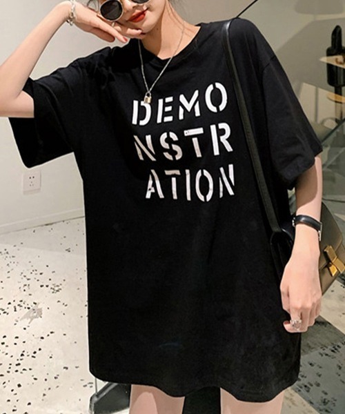 Miniministore(ミニミニストア)の「ロング ロゴtシャツ レディース 半袖(Tシャツ/カットソー・レディース・ブラック/ホワイト/オレンジ/ブルー/ピンク・FREE)」の1枚目の写真