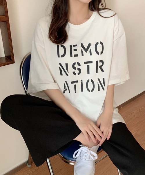 Miniministore(ミニミニストア)の「ロング ロゴtシャツ レディース 半袖(Tシャツ/カットソー・レディース・ブラック/ホワイト/オレンジ/ブルー/ピンク・FREE)」の7枚目の写真