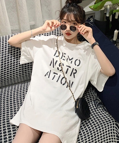 Miniministore(ミニミニストア)の「ロング ロゴtシャツ レディース 半袖(Tシャツ/カットソー・レディース・ブラック/ホワイト/オレンジ/ブルー/ピンク・FREE)」の8枚目の写真