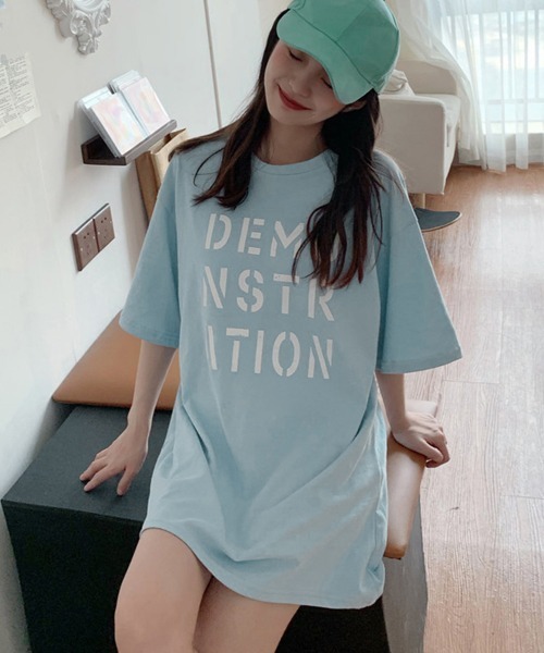 Miniministore(ミニミニストア)の「ロング ロゴtシャツ レディース 半袖(Tシャツ/カットソー・レディース・ブラック/ホワイト/オレンジ/ブルー/ピンク・FREE)」の11枚目の写真