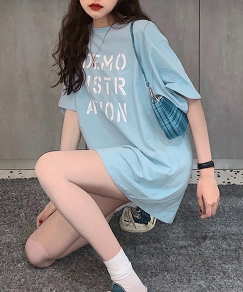 Miniministore(ミニミニストア)の「ロング ロゴtシャツ レディース 半袖(Tシャツ/カットソー・レディース・ブラック/ホワイト/オレンジ/ブルー/ピンク・FREE)」の12枚目の写真