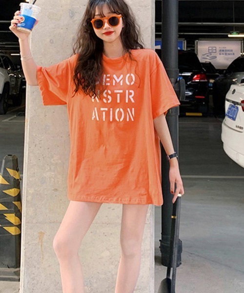Miniministore(ミニミニストア)の「ロング ロゴtシャツ レディース 半袖(Tシャツ/カットソー・レディース・ブラック/ホワイト/オレンジ/ブルー/ピンク・FREE)」の14枚目の写真