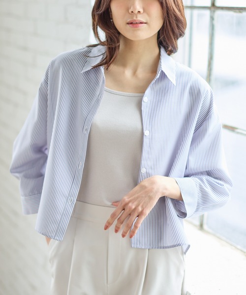 Honeys（ハニーズ）の「８分袖ショート丈シャツ（シャツ/ブラウス・レディース・ホワイト/ブルー系その他/ブルー/チャコールグレー/ピンク系その他/ブルー系その他2・M/L/LL）」の4枚目の写真