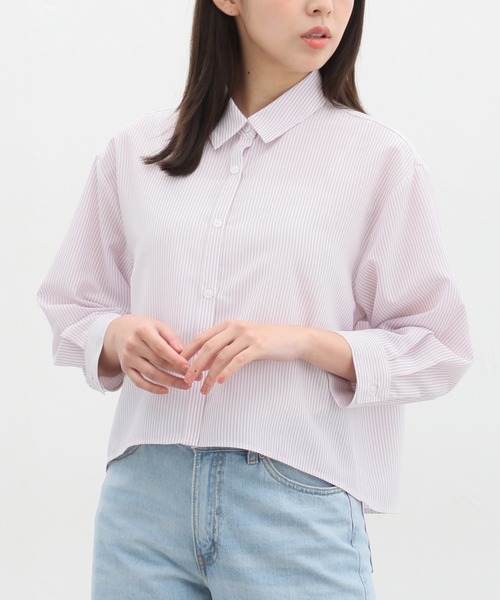 Honeys（ハニーズ）の「８分袖ショート丈シャツ（シャツ/ブラウス・レディース・ホワイト/ブルー系その他/ブルー/チャコールグレー/ピンク系その他/ブルー系その他2・M/L/LL）」の6枚目の写真