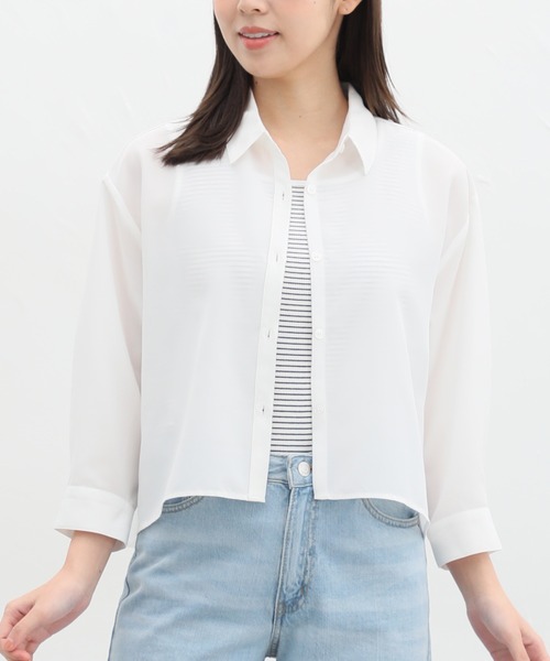 Honeys（ハニーズ）の「８分袖ショート丈シャツ（シャツ/ブラウス・レディース・ホワイト/ブルー系その他/ブルー/チャコールグレー/ピンク系その他/ブルー系その他2・M/L/LL）」の2枚目の写真