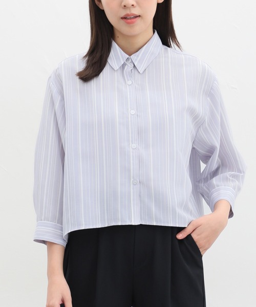 Honeys（ハニーズ）の「８分袖ショート丈シャツ（シャツ/ブラウス・レディース・ホワイト/ブルー系その他/ブルー/チャコールグレー/ピンク系その他/ブルー系その他2・M/L/LL）」の5枚目の写真