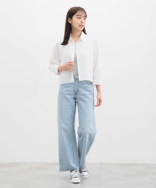 Honeys（ハニーズ）の「８分袖ショート丈シャツ（シャツ/ブラウス・レディース・ホワイト/ブルー系その他/ブルー/チャコールグレー/ピンク系その他/ブルー系その他2・M/L/LL）」の10枚目の写真