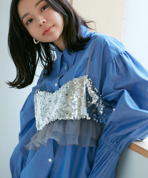 VIS（ビス）の「スパンコールビスチェ（キャミソール・レディース・シルバー/ブラック系その他・FREE）」の3枚目の写真